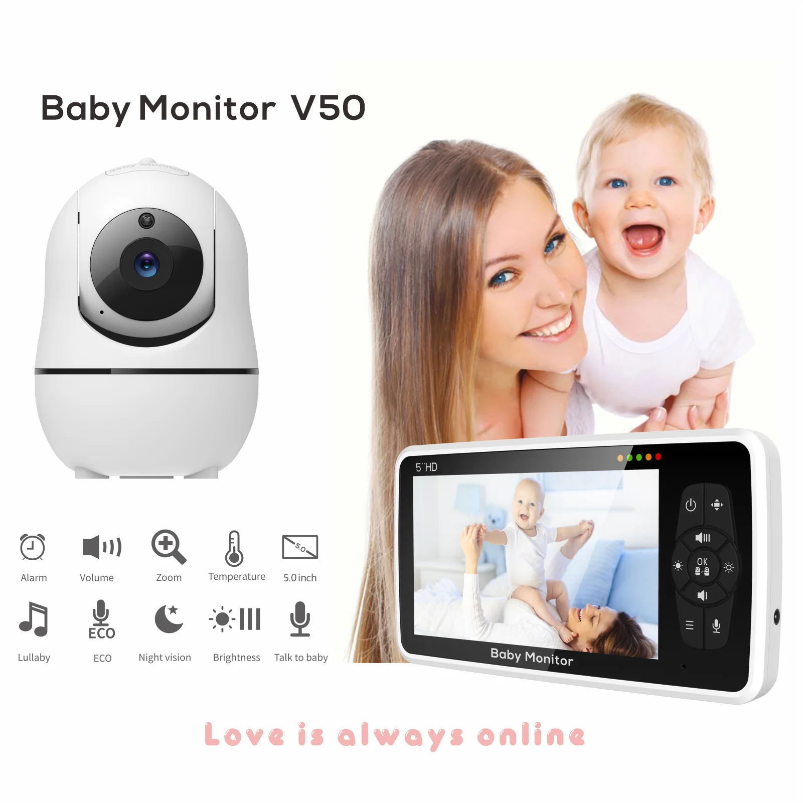 5 inch Video Baby Monitor with Camera and Audio